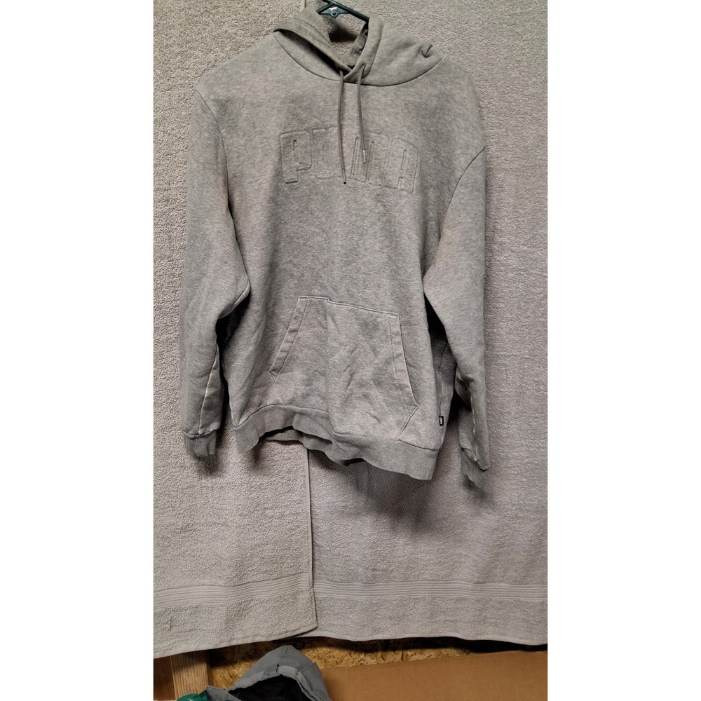 Puma Mens Essentials Embossed Logo Hoodie Grey Heather Pullover XL. (Bin 6)
